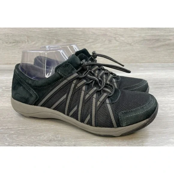 Dansko Women's Sneaker Black Leather 7 Fabric Walking Casual Comfort Lace Up - Picture 1 of 12